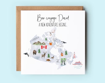 Carte Canada, Carte déménager au Canada, Carte Nouvelles aventures, Carte pour émigrer, Personnalisée, Carte Bon voyage