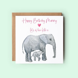 Tarjeta de mamá personalizada, tarjeta de elefante, tarjeta de cumpleaños para mamá