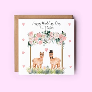 Tarjeta de boda con llama, tarjeta de felicitación por tu boda, tarjeta de boda con llama, tarjeta personalizada