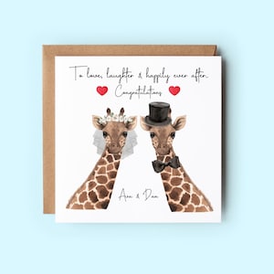 Personalisierte Giraffen-Hochzeitstagskarte, Glückwünsche zu Ihrer Hochzeitskarte, Giraffen-Hochzeitskarte, personalisierte Karte