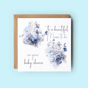 Carte future maman, carte baby shower, carte florale, baby shower bleu