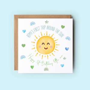 Carte personnalisée premier anniversaire, Première visite autour du soleil, Cartes pour fils, 1er anniversaire, Carte pour neveu, Carte pour petit-fils, 1er anniversaire de garçon