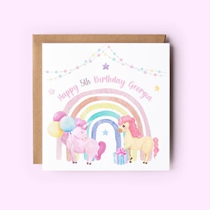 Tarjeta de cumpleaños personalizada con unicornio para hija, tarjeta de cumpleaños para sobrina, tarjeta de unicornio arcoíris, destinatario personalizado