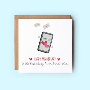 Tarjeta de feliz aniversario para la mejor cosa que encontré en línea, tarjeta de citas en línea, tarjeta de conocí en línea, tarjeta del día de San Valentín