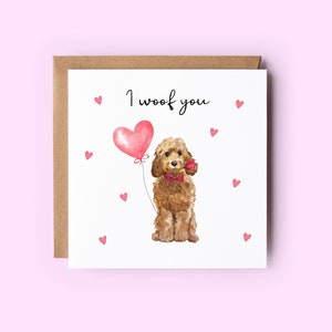 Tarjeta Cockapoo I Woof You, tarjeta de perros lindos, tarjeta Cockapoo, elección de colores, tarjetas de perros, tarjeta del día de San Valentín