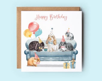 Rabbit Birthday Card, Cute Bunny Party