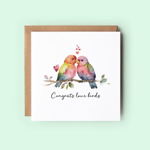 Félicitations Love Birds carte de fiançailles, carte de fiançailles drôle, oiseaux d'amour