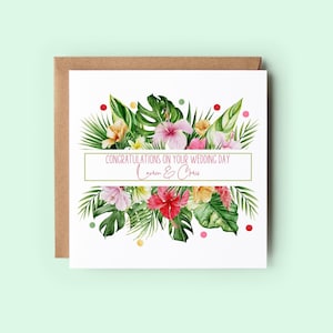 Carte de mariage personnalisée, Carte de mariage tropical, Mariage à destination, Carte de félicitations