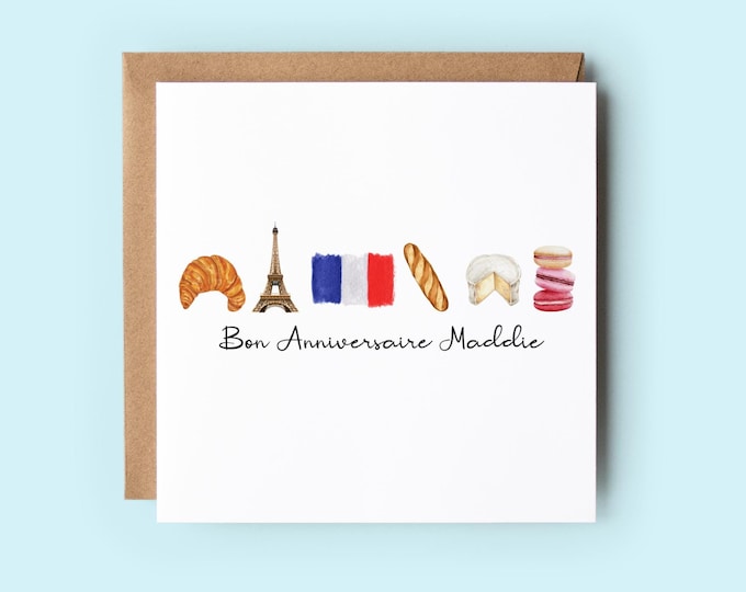 French Happy Birthday Card, Bon Anniversaire, French Card, Personalised Card, France Card