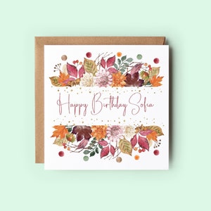 Carte d'anniversaire d'automne personnalisée, carte florale d'automne, anniversaire d'automne