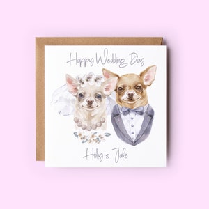 チワワのウェディング カード、パーソナライズされた犬のウェディング カード、新婚夫婦向けカード、結婚式の日カード