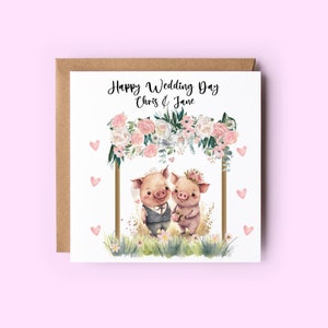 Carte de mariage cochon, félicitations pour votre mariage, carte de mariage cochons, carte personnalisée