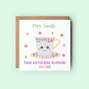 Carte de remerciement professeur, cadeau carte professeur Tea-Cher, cadeau professeur personnalisé, cadeau de fin d'année, institutrice de maternelle, institutrice préscolaire