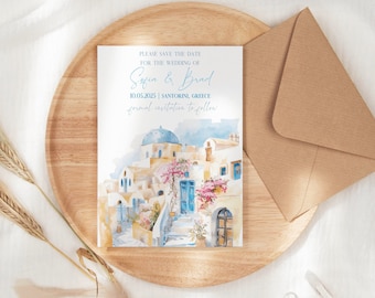 Santorini Wedding Save The Date Cards, Greece, Personalized