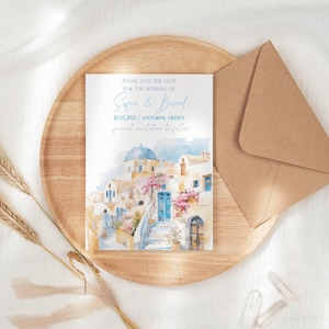 Santorini Save The Date Wedding Cards, Santorini Wedding, Greece Wedding, Greek Wedding, Personalised Save The Dates