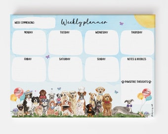 Weekplanner, bureauplanner, hondenplanner, maandag-zondagplanner, maaltijdplanner, dingen om te doen, hondenliefhebber cadeau