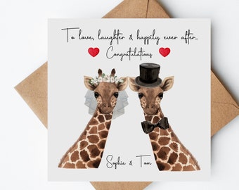 Personalised Giraffe Wedding Day Card, Congratulations On Your Wedding Card, Giraffe Wedding Card, Personalised Card