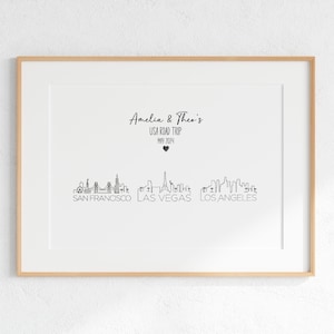 USA Reise personalisierter Druck, Amerika Reisedruck, Road Trip Art, personalisierter Druck, wählen Sie Orte