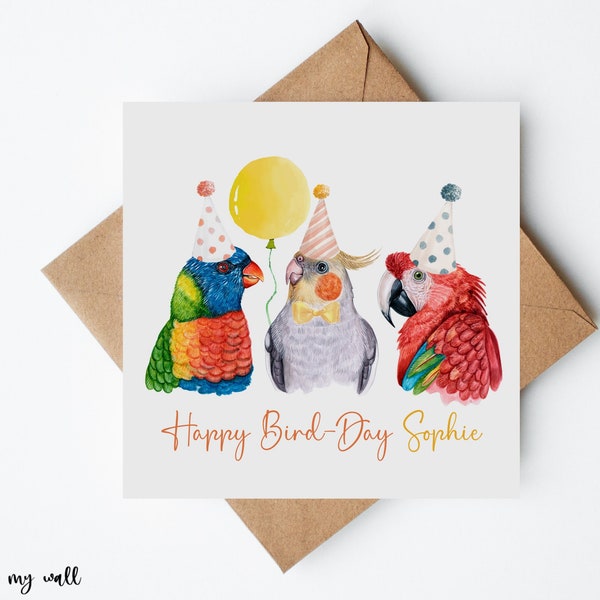 Happy Bird Day, Bird Birthday Card, Parrot Card, Funny Birthday Cards, Personalised Cards