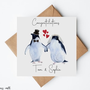 Personalised Penguin Wedding Day Card, Congratulations On Your Wedding Card, Penguin Wedding Card, Personalised Card