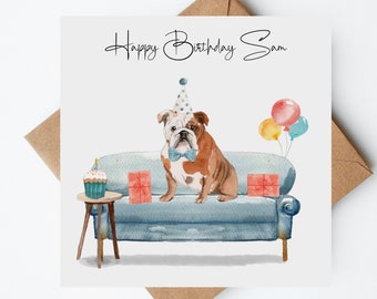 English Bulldog Birthday Card, Personalised Birthday Card, Dog Lovers Card, Handmade Cards, Dog Birthday Cards