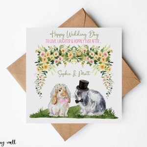 Personalised Rabbit Wedding Day Card, Hoppy Wedding Day,Rabbit Wedding Card, Personalised Card