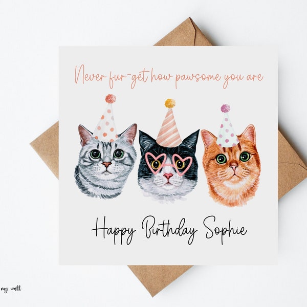 Cat Birthday Card, Personalised Birthday Card, Cute Birthday Cards, Funny Birthday Cards