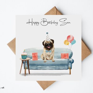 Pug Birthday Card, Personalised Birthday Card, Dog Lovers Card, Handmade Cards, Dog birthday Cards