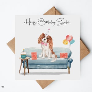 King Charles Spaniel Birthday Card, Personalised Birthday Card, Dog Lovers Card, Handmade Cards, Dog Birthday Cards