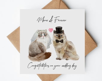 Cat Wedding Card, Meow & Furever, Cute Wedding Cards, Congratulations Card