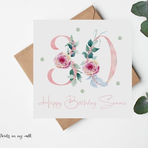 Carte 30e anniversaire, 30e anniversaire, carte florale pour elle, carte pour un ami, carte pour fille, carte pour tante, carte pour nièce, personnalisée