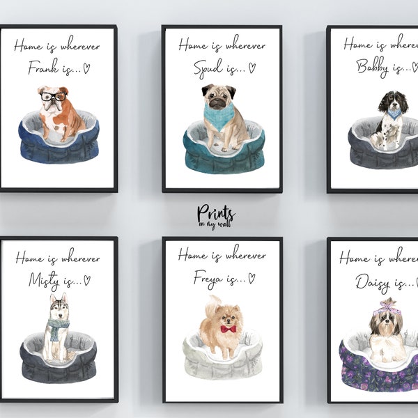 Personalised Dog Print,Various Dog Breeds, Home Is Wherever Your Dog Is, Home Prints, Wall Art, Dog Lover Gifts