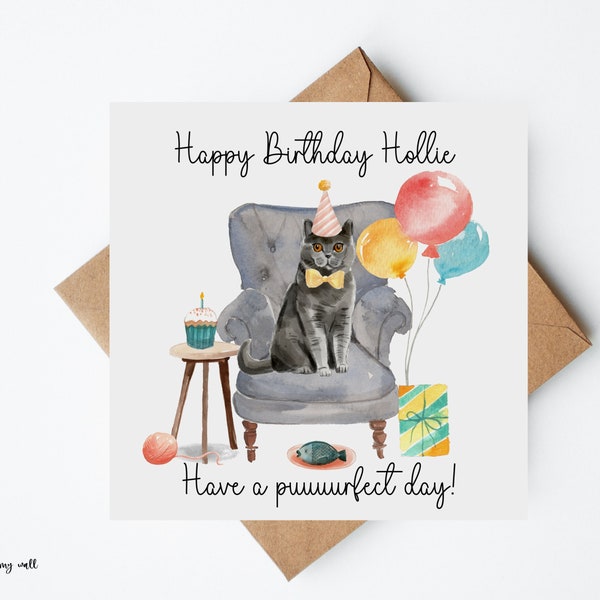 Personalisierte Katzen Geburtstagskarte, süße Katzen, handgemachte Geburtstagskarte, Karte für besondere Gelegenheit, lustige Geburtstagskarte, personalisiert, Puuuurfect