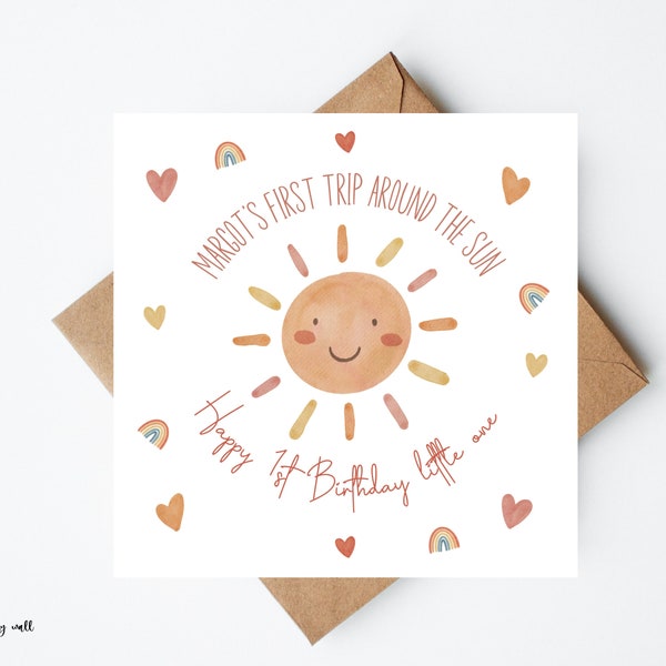 Personalised First Birthday Card,First Time Around The Sun, Cards For Daughter, 1st Birthday,Card For Niece,Card For Granddaughter