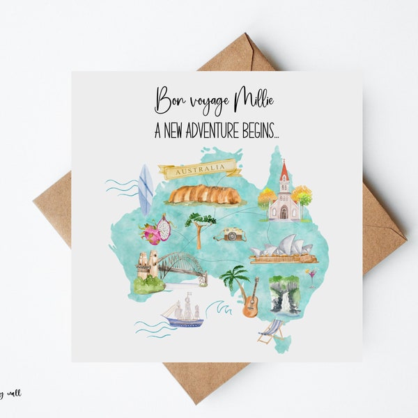 Australia Card, Moving To Australia Card, New Adventures Card, Emigrating Card, Personalised, Bon Voyage Card