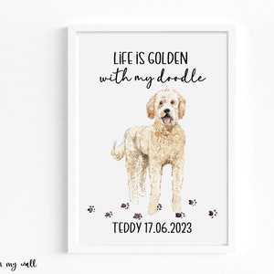 Golden Doodle Print,Dog Personalised Print,Wall Art,Home Prints,Dog lover Gift,Life Is Golden With My Doodle, Choice Of Golden Doodle Colour