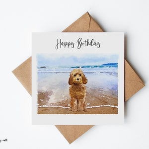 Cockapoo Birthday Card, Birthday Card, Dog Lovers Card, Handmade Cards, Dog Birthday Cards, Cockapoo Beach Card