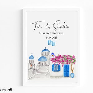 Impresión de boda personalizada de Santorini, impresión de boda griega, arte mural de Santorini, regalo de boda