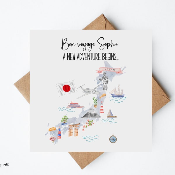 Japan Card, Moving To Japan Card, New Adventures Card, Emigrating Card, Personalised, Bon Voyage Card