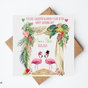 Personalised Flamingo Wedding Card, Tropical Wedding Card, Destination Wedding,Congratulations Card