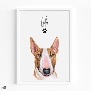 Bull Terrier Personalised Print, Choice Of Colours, Dog Print, Personalised Dog Portrait