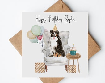 Personalised Bernese Mountain Dog Birthday Card, Happy Birthday Card, Bernese Mountain Dog Card,Handmade Card