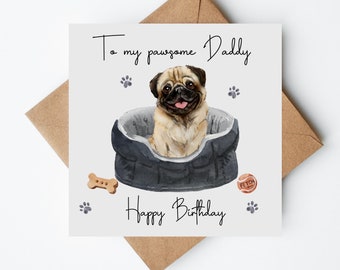 Pug papa kaart, Pug verjaardagskaart, kaarten van hond, hondenkaarten
