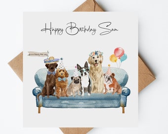 Dogs Birthday Card, Happy Birthday Card, Cute Dogs, Handmade Birthday Card, Special Occassion Card, Funny Birthday Card,Personalised, Pawty