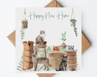 Cat New Home Card, Happy New Home Card,Cat Card,Handmade Card, New House Card, First Time Homeowner Card, Housewarming Card