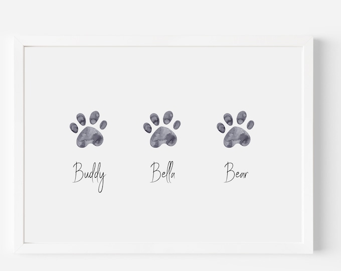 Personalized Dog Paw Print, Custom Pet Name Art