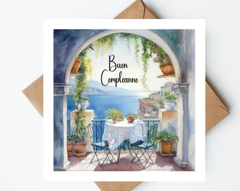 Italian Birthday Card, Scenic Balcony Buon Compleanno Greeting, Personalized Stationery