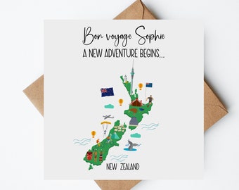 New Zealand Card, Moving To New Zealand Card, New Adventures Card, Emigrating Card, Personalised, Bon Voyage Card