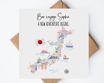 Japan Card, Moving To Japan Card, New Adventures Card, Emigrating Card, Personalised, Bon Voyage Card