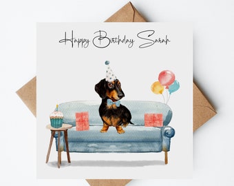 Dachshund Birthday Card, Personalised Birthday Card, Dog Lovers Card, Handmade Cards, Dog Birthday Cards, Sausage Dog
